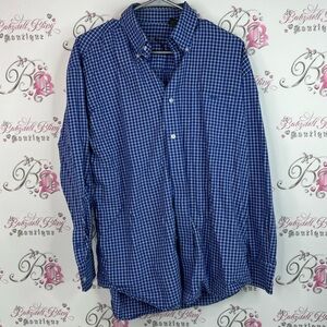 Dress shirt button up plaid gingham Classic Blue Checkered Men's Shirt